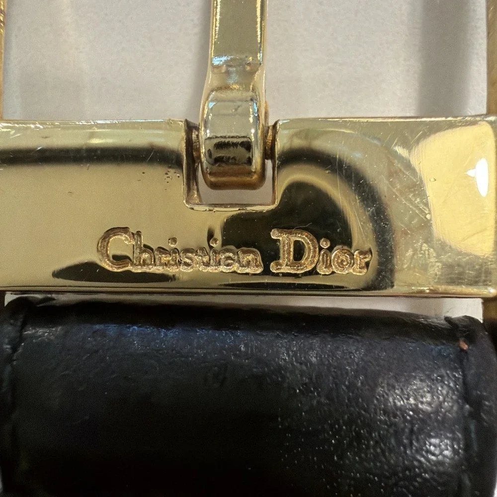 Christian Dior Women's Black Leather Belt 38 Gold Buckle Vintage